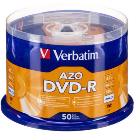 Dvd-R Verbatim Azo 4.7Gb/120Min 16X Tray Vl Spindle C/50 - 95101 FullOffice.com